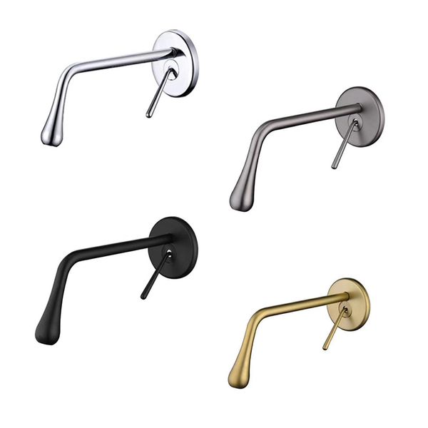 Robinet de salle de bain de la montée murale 100% laiton mat matte noir Design H Frod Eau Mélangeur Bassin Tap Tap Gun Gold Bronzé Gris