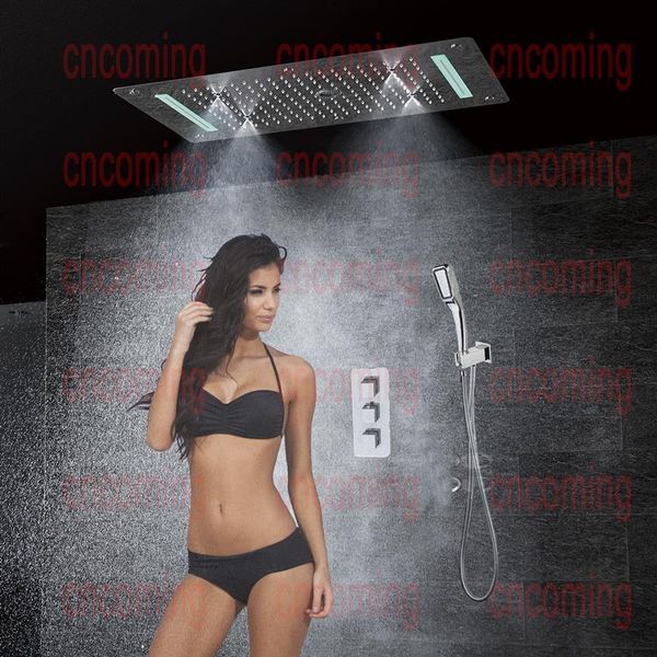 Ensemble de douche de bain mural avec pommeau de douche au plafond à LED Panneau thermostatique Salle de bains de luxe Douche Pluie Cascade Bulle Mist H259g