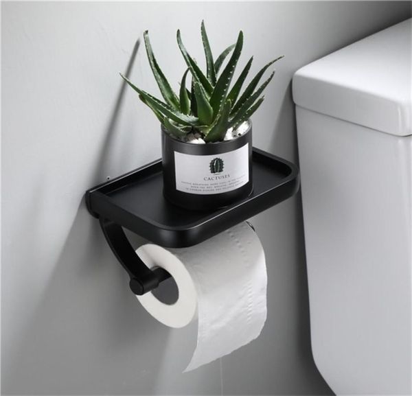 Soporte de papel higiénico negro montado en la pared, portarrollos de papel tisú con estante de almacenamiento para teléfono, accesorios de baño 4072370