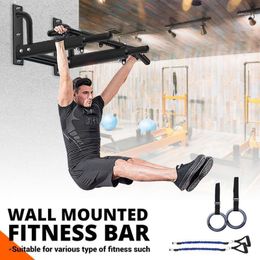 Wandmontage Horizontale Bar Set met Weerstand Band / Hand Ring Oefening Gym Chin omhoog Pull Training Sport Fitnessapparatuur Bars