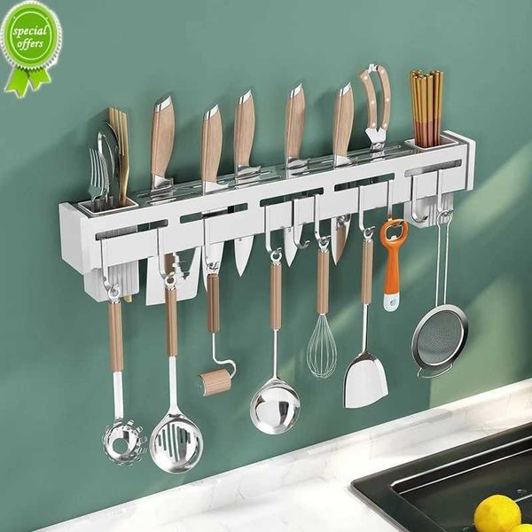 Estantes de cocina montados en la pared, organizador de palillos, tubo con gancho, estante de almacenamiento de cuchillos multifunción sin perforaciones, accesorios para el hogar