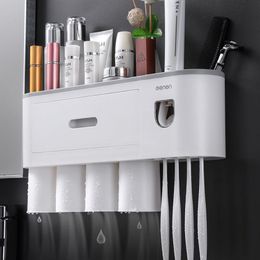 Porte-brosse à dents magnétique mural, distributeur automatique de dentifrice, tasse magnétique à forte absorption, ensembles d'accessoires de salle de bains LJ250u