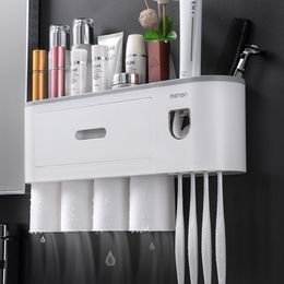 Porte-brosse à dents magnétique mural, distributeur automatique de dentifrice, tasse magnétique à forte absorption, ensembles d'accessoires de salle de bains LJ3410