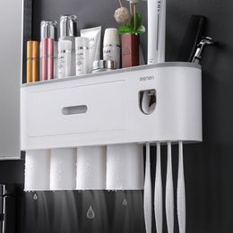Porte-brosse à dents magnétique mural, distributeur automatique de dentifrice, tasse magnétique à forte absorption, ensembles d'accessoires de salle de bains LJ352G