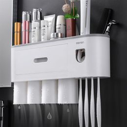 Wandmontage Magnetische Tandenborstelhouder Automatische Tandpasta Dispenser Sterke Adsorptie Magnetische Cup Badkamer Accessoires Sets LJ206u