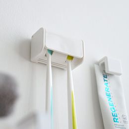Aan de muur gemonteerde geperforeerde minimalistische tandenborstelhouder, aan de muur gemonteerde tandpastahouder in de badkamer, huishoudelijk opbergrek, enkele tand