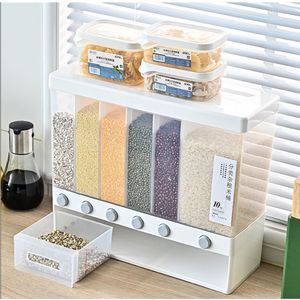 Wall-Mounted Seperated Grain Cereal Can Rice Storage Box Classification Metering Rice Cylinder Automatic Rice Plastic 210331