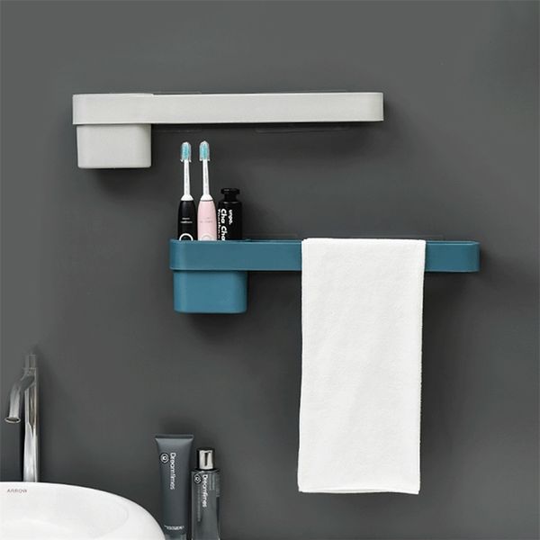 Étagère murale porte-serviettes dentifrice porte-brosse à dents pour accessoires de rangement multifonctions de salle de bain 210423