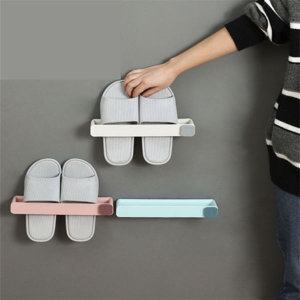 Organización de estantes para zapatos montados en la pared Zapatos sin perforaciones Rieles para colgar ganchos Zapatillas Almacenamiento de cocina Estante para estantes Soporte para colgar Organizador de baño