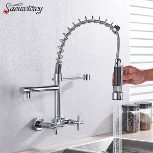 Muur gemonteerde veerbassin keukenkraan pull-down warme en koude gootsteen mixer selectie keuken tap gootsteen mixer chroom stijl T200424