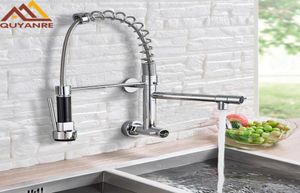 Robinet de cuisine à ressort mural Putting Down Papetter Double Spout Single Handle Batcheur Tap Réparateur robinet 360 Rotation de cuisine robinets7017590