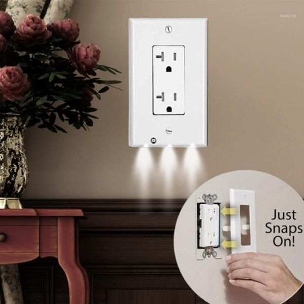 Placa de toma de corriente de pared con luces LED, pegatinas de luz de seguridad, cubierta de interruptor de enchufe con Sensor para dormitorio de baño 2835