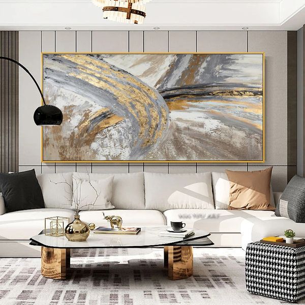 Pintura de pared dorada abstracta, Cuadros artísticos de pared para sala de estar, pintura en lienzo, carteles de decoración del hogar e impresiones, Cuadros Vintage