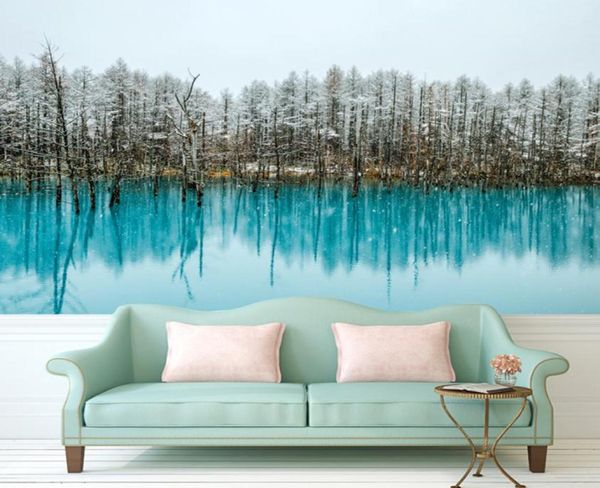 Peinture murale personnalisée de toute taille, grand papier peint pour salon, eau de lac avec pins, photographie artistique européenne, décoration murale de maison905766497917
