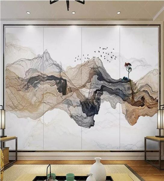 Papier peint PO Custom Po Wallpaper Mural Zen Humeur Résumé Encre Paysage Mall Decorative Painting Papel de Parede2566167