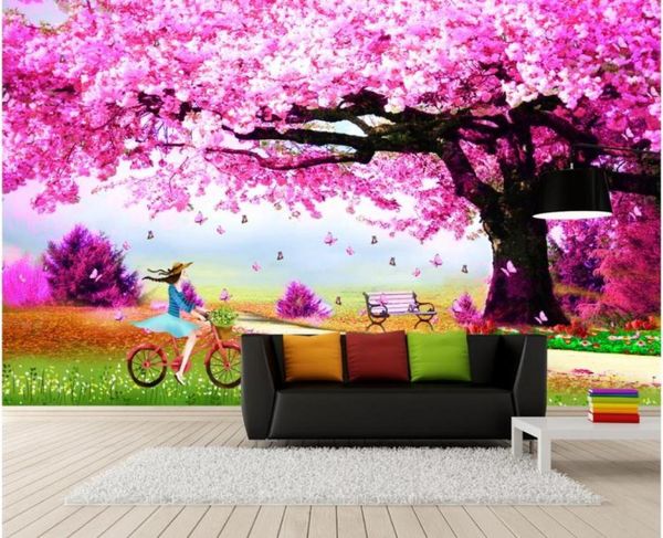 Papeles de pared decoración del hogar diseñadores Sakura árbol Sala de bodas murales de dibujos animados papel tapiz pájaros flower7881580