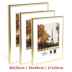 Muur PO Frame Goud Metalen Fotolijsten met Mat Plexiglass A4 40x50 30x40 cm Poster Certificaat Canvas Schilderij Home Decor 210611