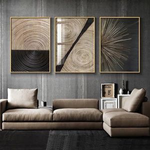 Muur Prints Abstract Retro Zwart Goud Hout Kunst Posters Boom Ring Radiale Lijnen Nordic Canvas Picture Home Decor Paintings312l
