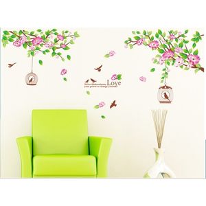 Sticker Mural Art Mural Hibiscus Oiseaux Décor À La Maison Amovible Vinyle Stickers DIY 210420