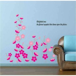Adesivo de parede flor de pêssego rosa dançando mural para casa decalques removíveis para quarto 210420
