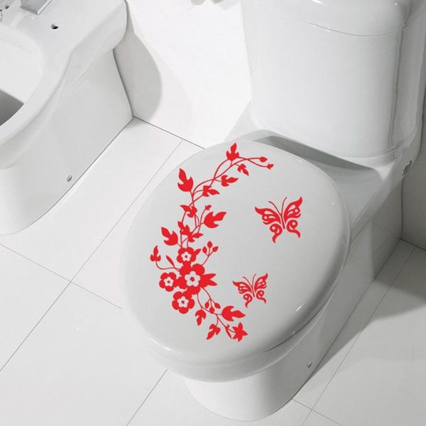 Pegatinas de pared 1 Adhesivo removible para asiento de inodoro 34 28.2cm Lovely Flower Butterfly Asiento de baño / Calcomanías para refrigerador