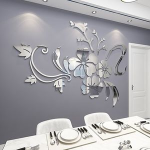 1 ensemble de stickers muraux miroir 3D floral exquis peintures murales d'art décalcomanie amovibles avec décoration de fond acrylique TV chambre 230403