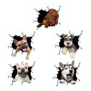 Muurstickers 1 Sheet Leuke Hond Crack Auto Sticker 3D Grappige Realistische Dierlijke Waterdichte PVC Window Glas Auto Decal DIY Woondecoratie