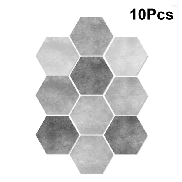 Pegatinas de pared, 10 Uds., adhesivo de suelo blanco y negro de cemento, azulejo antideslizante extraíble Hexagonal, decoración del hogar para el baño