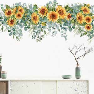 Wandstickers 109x50cm Handgeschilderde zonnebloem groen bladplant behang voor woonkamer slaapkamer huisdecoratie wandstickers bloem pvc 230331