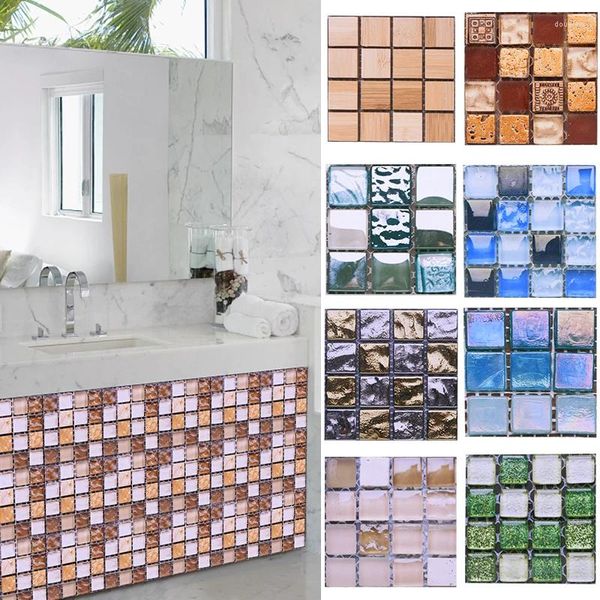 Pegatinas de pared 10 piezas 10 cm mosaico de PVC autoadhesivo azulejo contra salpicaduras pegatina a prueba de humedad DIY baño cocina decoración del hogar calcomanías