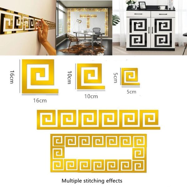 Stickers Muraux 10pcs Acrylique Miroir Autocollant avec Adhésif 3D Décor pour la maison Bureau Bord Bande Coin Ligne Bâtiment Bordure 230808