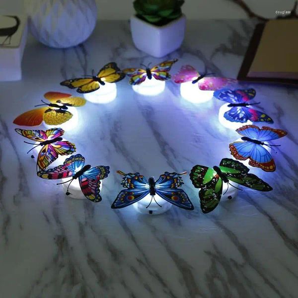 Autocollants muraux 10 pièces papillon coloré LED veilleuse lampe maison chambre fête bureau décor accessoires de décoration domestique