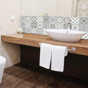 Pegatinas de pared, 10 Uds., patrón Retro gris, azulejos de superficie mate, pegatinas de transferencia, cubiertas para accesorios de baño, calcomanías resistentes al suelo