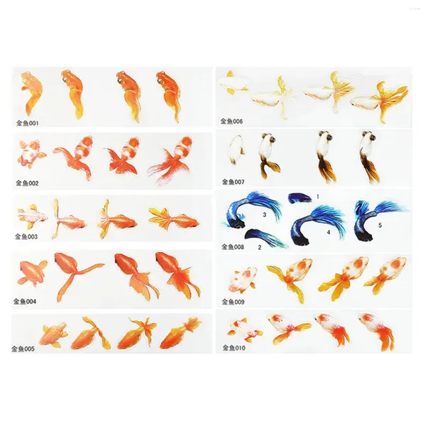 Pegatizas de pared 10 piezas de pinturas de resina 3D de artesanía Little Goldfish para DIY Epoxy Craft K888