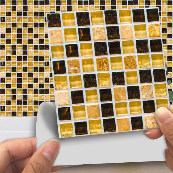 Stickers muraux 10 pièces pièce dure mosaïque carrelage cuisine salle de bain peler et laisser brillant cristal Film PVC décoration