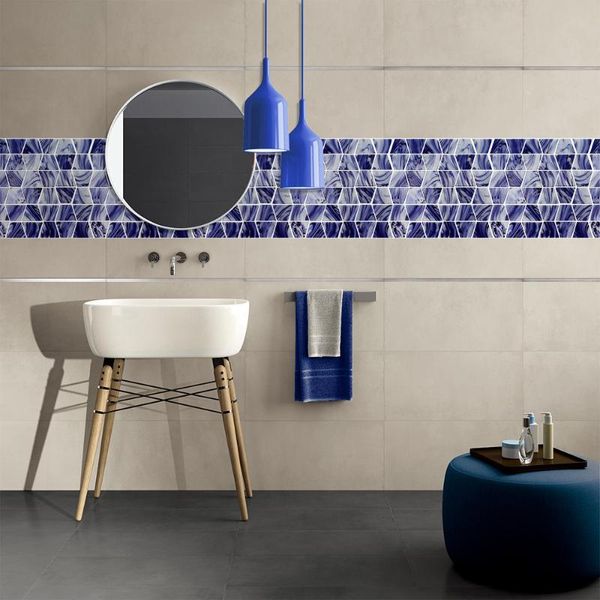 Stickers muraux 10 pièces moderne trapézoïdal Imitation époxy salle de bain Simple rayé décor à la maison amélioration salon carrelage