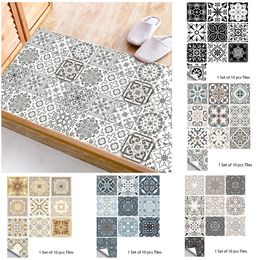 Stickers Muraux 10pcs Motif Rétro Mat Surface Carreaux Autocollant Transferts Couvertures pour Cuisine Salle De Bains Tables Plancher Résistant Art Stickers 230615