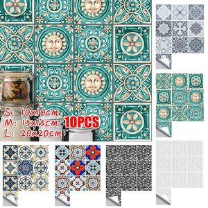 Stickers muraux 10 pièces/ensemble étanche PVC rétro carrelage auto-adhésif 3D papier peint sol cuisine étanche à l'huile autocollant décoration de la maison