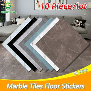 Stickers muraux 10pcs autocollant épais carreaux auto-adhésifs sol marbre salle de bain papiers de sol imperméable PVC chambre salon 230221