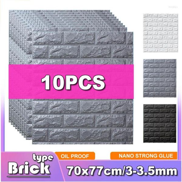 Pegatinas de pared 10 piezas XPE espuma 3D pegatina de ladrillo para sala de estar cocina TV dormitorio decoración 70 77 cm Papel de pared fondos de pantalla autoadhesivos