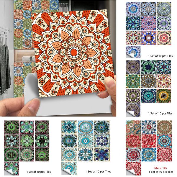 Stickers muraux 10pcsset Mandala Style cristal dur carreaux céramique autocollant cuisine garde-robe décor à la maison Art Mural Peel Stick décalcomanies 231019