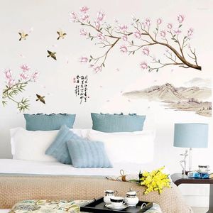 Autocollants muraux 115 75cm de style chinois pêche arbre Bird paysage art décoration intérieure pour chambre belle décoration de salle de canapé télévisé