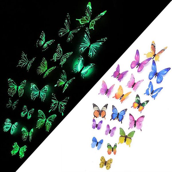 Stickers muraux 12/24 pièces 3D lumineux Fluorescent papillon autocollant décor à la maison salon décalcomanies pour chambres d'enfants