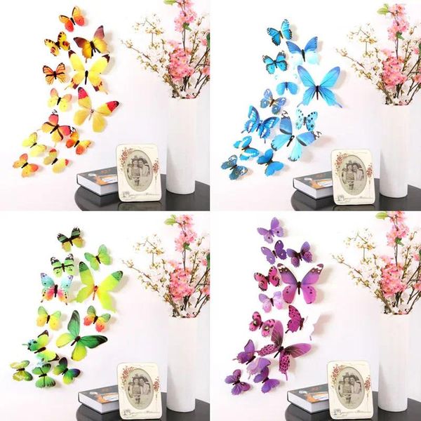 Pegatinas de pared 12 Mariposa Pasta Impresión Año Decoración del hogar Papel tapiz de PVC 3D Sala de estar en el