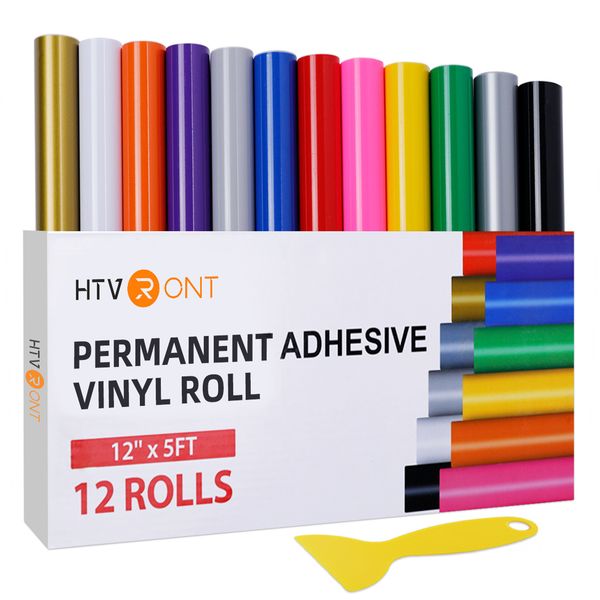 Lot de 12 autocollants muraux HTVRONT 3,7 x 1,5 m multi-couleurs rouleaux de vinyle adhésif permanent pour Cricut Craft DIY tasse verre coque de téléphone décor facile à couper 221102