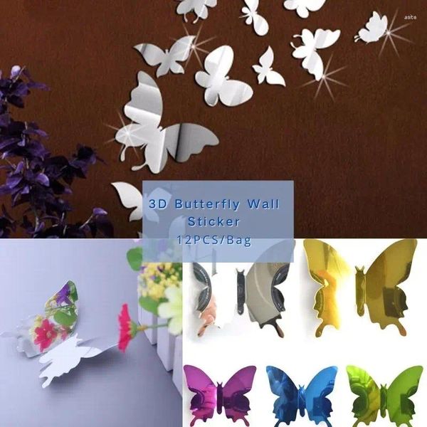 Pegatinas de pared 12 PC de 5 colores 3D Butterfly Mirror Mirror Decoración de la sala de estar del dormitorio