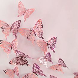 Pegatinas de pared 12 piezas Juego de pegatinas de pared 3D Mariposa hueca para habitaciones de niños Decoración de pared para el hogar DIY Mariposas Pegatinas de nevera Decoración de la habitación 231009