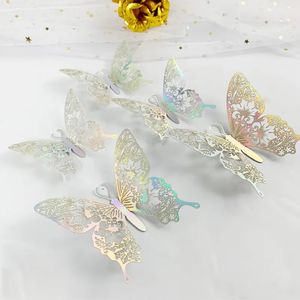 Stickers muraux 1224pcs 3D creux papillon autocollant or argent rose décoration de mariage salon décor à la maison papillons décalcomanie 231017