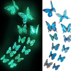 Stickers muraux 1224pcs 3D papillon lumineux pour la maison enfants chambre salon réfrigérateur stickers lueur dans le papier peint sombre décor 231026