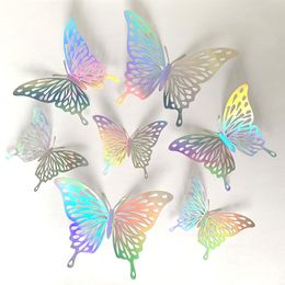 Pegatinas de pared 12 piezas mariposas 3D coloridas mariposas huecas para habitaciones de niños decoración del refrigerador del hogar DIY arte mural decoración de la habitación 230829